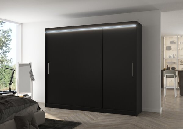 Velká šatní skříň 250 cm s LED osvětlením GADRIS - černá