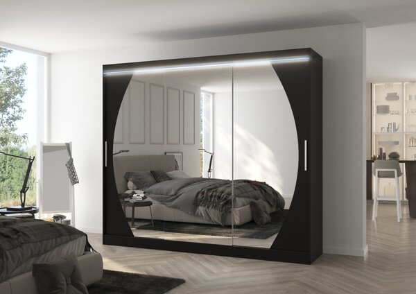 Velká zrcadlová skříň 250 cm s LED osvětlením DANIA - černá