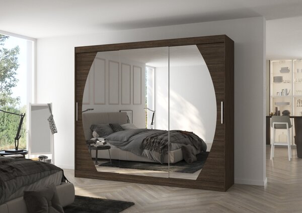 Velká zrcadlová skříň 250 cm DANIA - tmavě hnědá