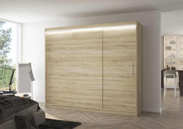 Velká šatní skříň 250 cm s LED osvětlením GADRIS - dub sonoma