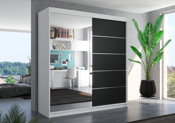 Šatní skříň se zrcadlem 200 cm EAVA - bílá / černá