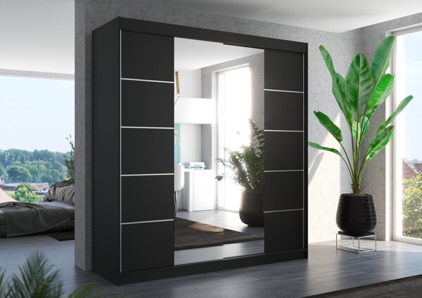 Skříň se zrcadlem 200 cm HAVELA - černá
