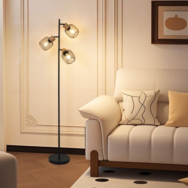 Brilagi - Stojací lampa BASKLITE 3xE27/15W/230V dřevo/černá