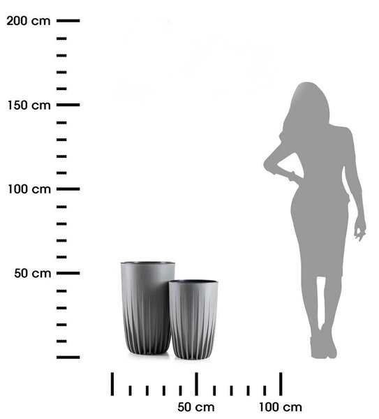 PLASTOVÝ KVĚTINÁČ STRIPPED SADA 2KS 25X42 CM+30X51,5 CM ŠEDÁ