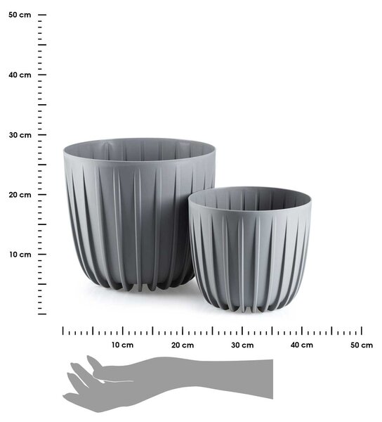PLASTOVÝ KVĚTINÁČ STRIPPED SADA 2KS 18X15,5 CM+24X21 CM ŠEDÁ