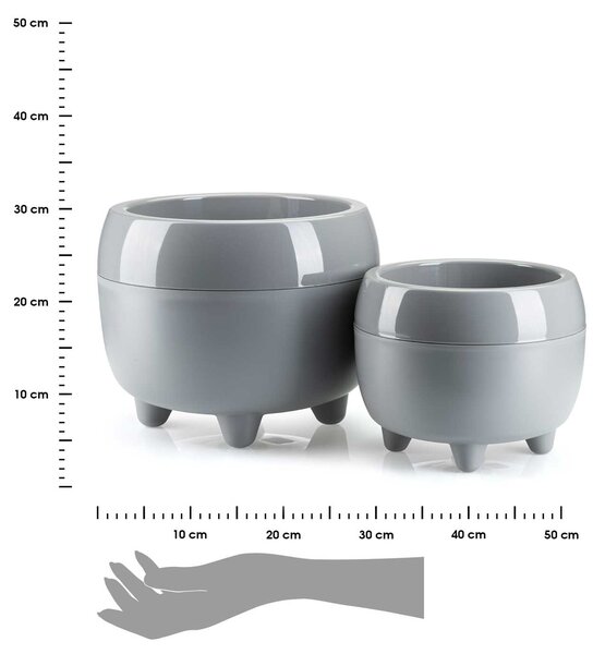 PLASTOVÝ KVĚTINÁČ BOTANICE SADA 2KS 30X24 CM+23X18,5 CM ŠEDÁ