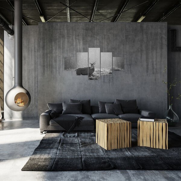 Obraz - Jelen v lese, černobílá (125x70 cm)