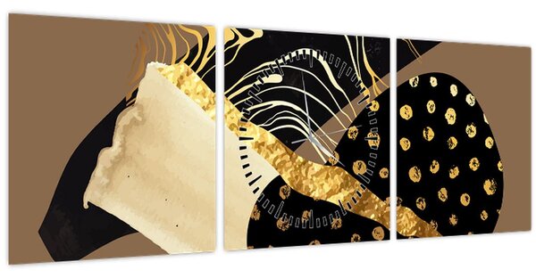 Obraz - Abstrakce golden brown N⁰1 (s hodinami) (90x30 cm)