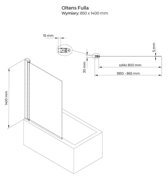 Oltens Fulla vanová zástěna 85 cm jednodílný chrom lesk/čiré sklo 23102100
