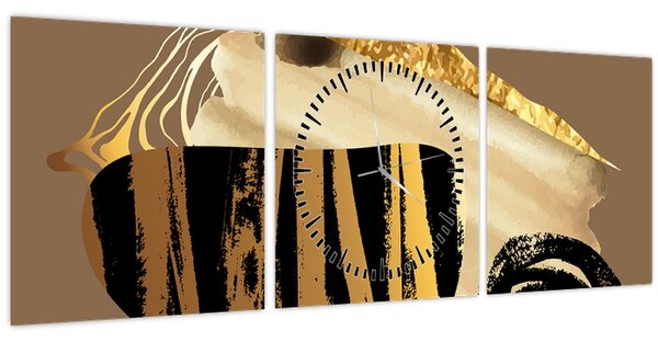 Obraz - Abstrakce golden brown N⁰2 (s hodinami) (90x30 cm)