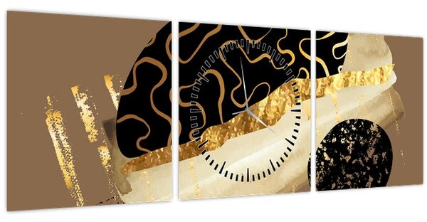 Obraz - Abstrakce golden brown N⁰3 (s hodinami) (90x30 cm)