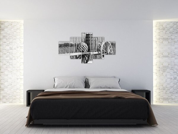 Obraz - Přívěsný vozík, černobílá (125x70 cm)
