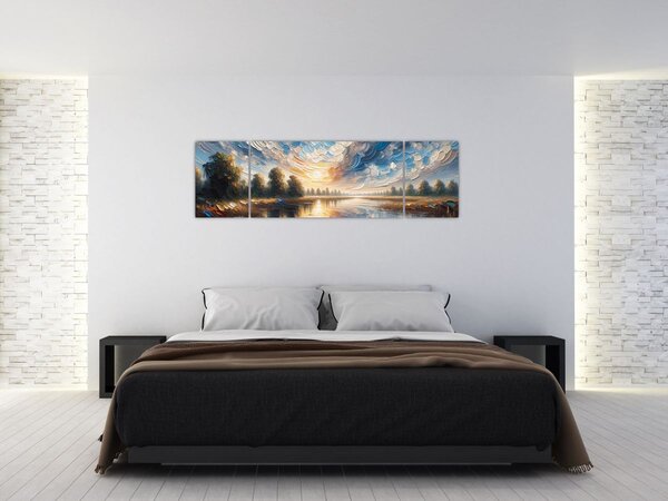 Obraz - Malba slunce nad vodou (170x50 cm)