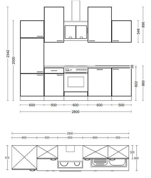 KUCHYŇSKÁ LINKA NEPAL 280 280 cm FlexWell - Online Only kuchyňské linky, Online Only