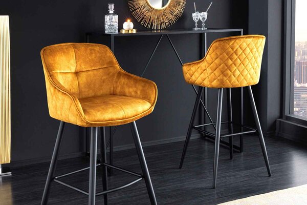 Designová barová židle Natasha hořčicový samet - Skladem