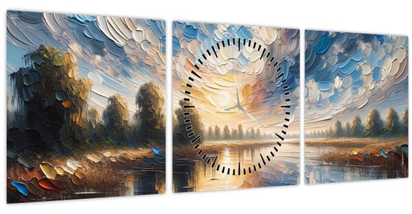 Obraz - Malba slunce nad vodou (s hodinami) (90x30 cm)
