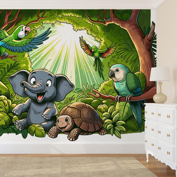 Fototapeta - Šťastná zvířátka v džungli (245x170 cm)