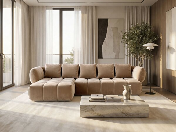 Rohová sedací souprava SAFSERA - latte, levé provedení