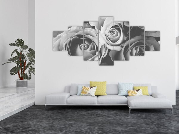Obraz - Růže, černobílá (210x100 cm)