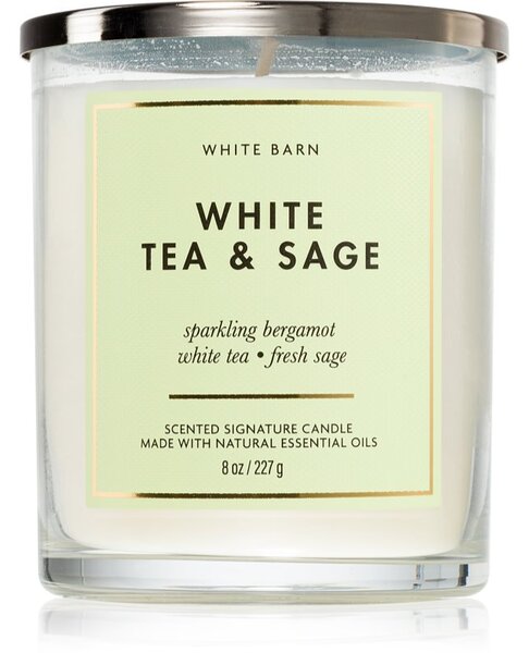 Bath & Body Works White Tea & Sage vonná svíčka 227 g