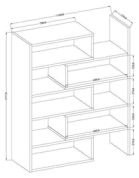 Regál KAROL 01 | nastavitelná šířka 72,5-125 cm x 138 cm | dub sonoma | lamino o síle 22 mm