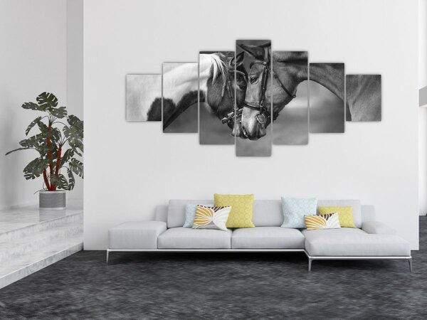 Obraz - Zamilovaní koni, černobílá (210x100 cm)