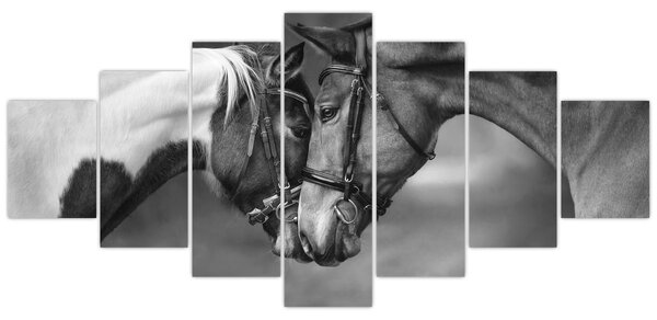 Obraz - Zamilovaní koni, černobílá (210x100 cm)
