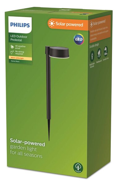 Philips LED solární zemní světlo Vynce, Ø hlavy 11,2 cm, Černá, Plast, Moderní, Venkovní bodové svítidlo / zabodnuté do země