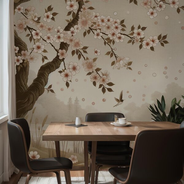 Fototapeta - Sakura u řeky (245x170 cm)