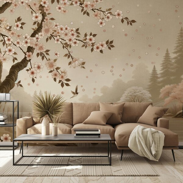 Fototapeta - Sakura u řeky (245x170 cm)