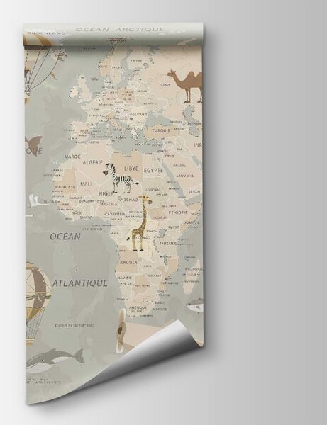 Fototapeta Mapa světa s letadly a horkovzdušnými balóny, Dětské fototapety, Populární fototapety, u79995 - Tapeko.co.cz