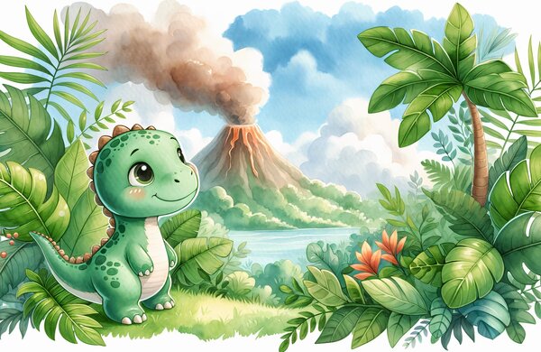 Fototapeta - Dino a sopka (245x170 cm)