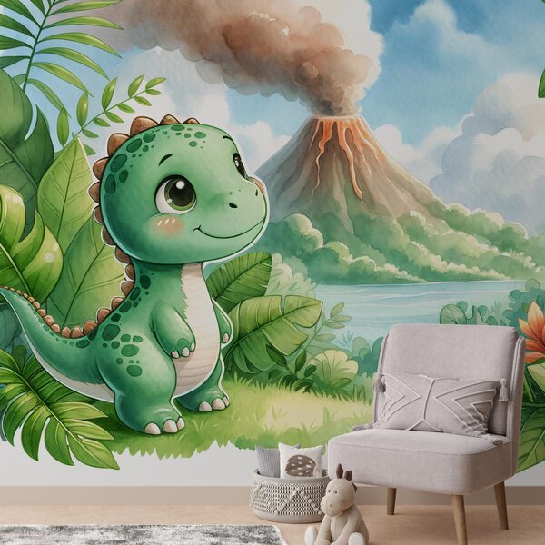 Fototapeta - Dino a sopka (245x170 cm)