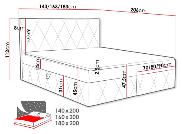 Hotelová manželská postel 160x200 PALMA - světlá šedá + topper ZDARMA