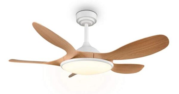 Trio Leuchten R69682130 FLEN - Stropní LED ventilátor s dálkovým ovladačem v imitaci dřeva, LED 24W, 2800lm, 2700-6500K, Ø 108cm (LED stropní ventilátor stmívatelný ovladačem s možností změny barvy světla)