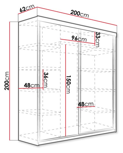 Šatní skříň 200 cm se zrcadlem a RGB LED osvětlením ELVIRA - bílá