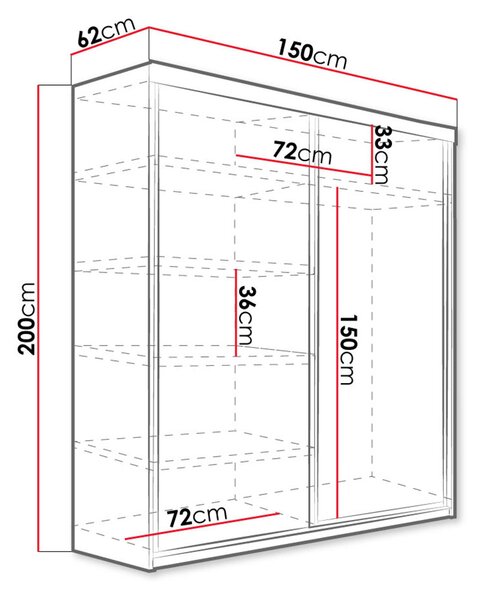- Zrcadlová šatní skříň 150 cm s RGB LED osvětlením ELVIRA 4 - bílá