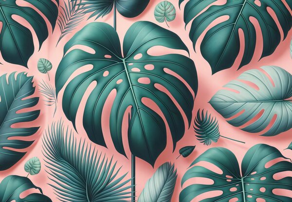 Fototapeta - Monstera na růžovém (245x170 cm)