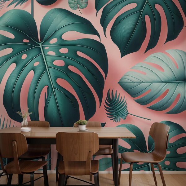 Fototapeta - Monstera na růžovém (245x170 cm)