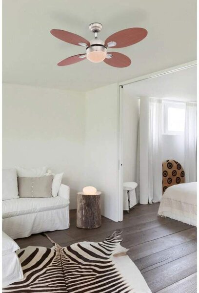 GLOBO WADE I 03180 - Stropní svítidlo s ventilátorem nikl matný, 1xE14 60W, 3 rychlosti, 2 směry otáčení, Ø 106,6 cm, výška 37 cm (Globo 0318 stropní svítidlo s ventilátorem Wade 1x60W)