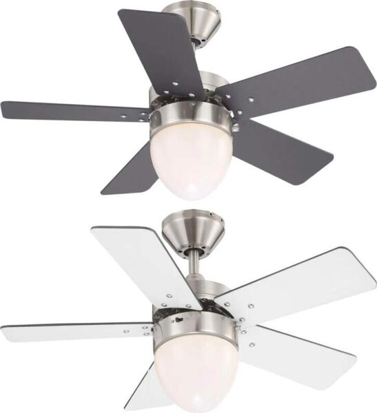 GLOBO 0332 MARVA - Stropní ventilátor s osvětlením, nikl matný, 1xE27 60W, 3 rychlosti, 2 směry otáčení, Ø 76 cm, výška 41 cm (Stropní ventilátor - výprodej posledního kusu!)