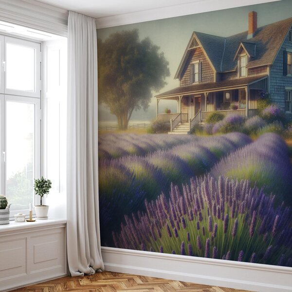 Fototapeta - Dům v levandulovém poli (245x170 cm)