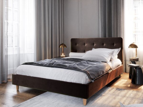 Čalouněná manželská postel NOOR - 140x200, tmavě hnědá