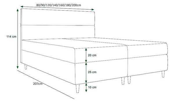 Boxspringová postel ANGELES - 200x200, tmavě zelená