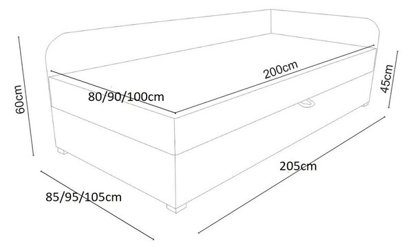 Jednolůžková čalouněná postel VALESKA - 90x200, levá, šedá / růžová