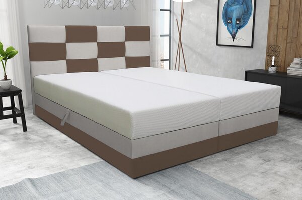 Boxspringová postel s úložným prostorem MARLEN - 200x200, hnědá / béžová