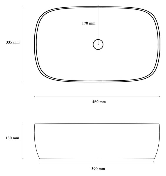 Gamma Miki, umyvadlo na desku 460x335x130 mm, bílá lesklá, GMA-UC-MIKI