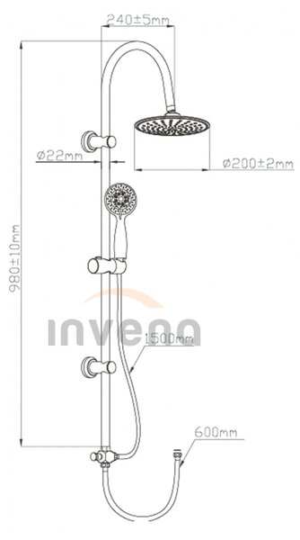 Invena Egina, sprchový sloup se 4-funkční ruční a hlavovou sprchou, chromová, INV-AU-13-001-C