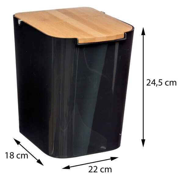 Odpadkový koš Natureo, černá/s dřevěnými prvky, 5L