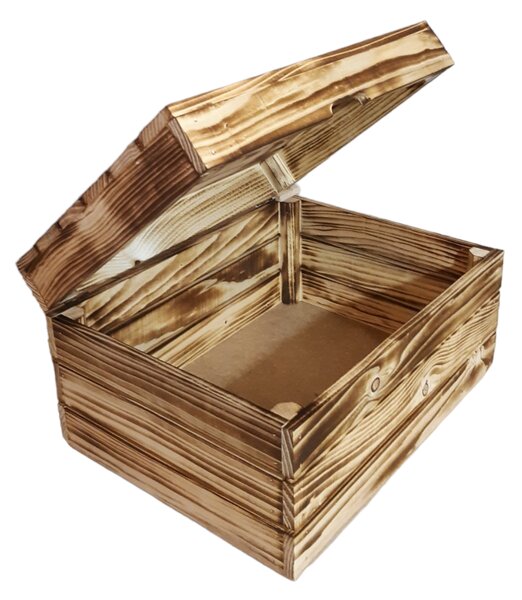 Dřevěný box s víkem 40x30x21 cm - opálený
